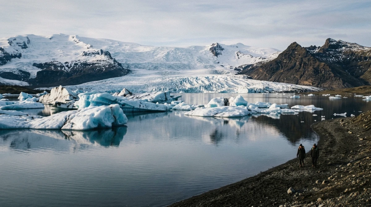 Icebergs drifting on Jökulsárlón glacier lagoon under Breiðamerkurjökull, the meeting point for most Vatnajökull ice caves tours in southeast Iceland